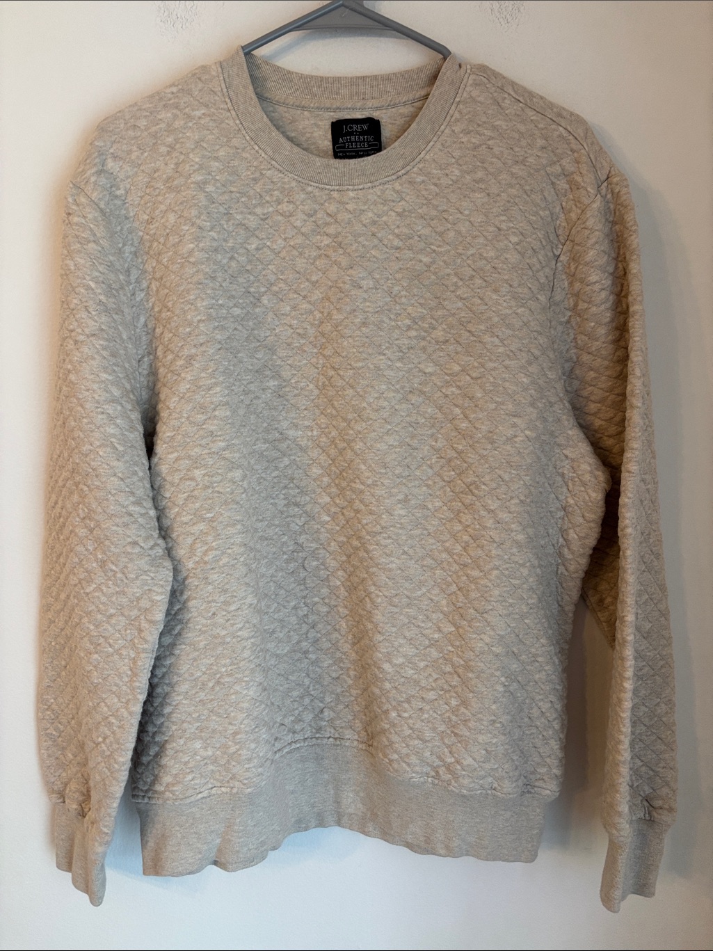 J. Crew Men's Quilted 100% Cotton Crewneck Sweatshirt Oatmeal Tan Beige Large
